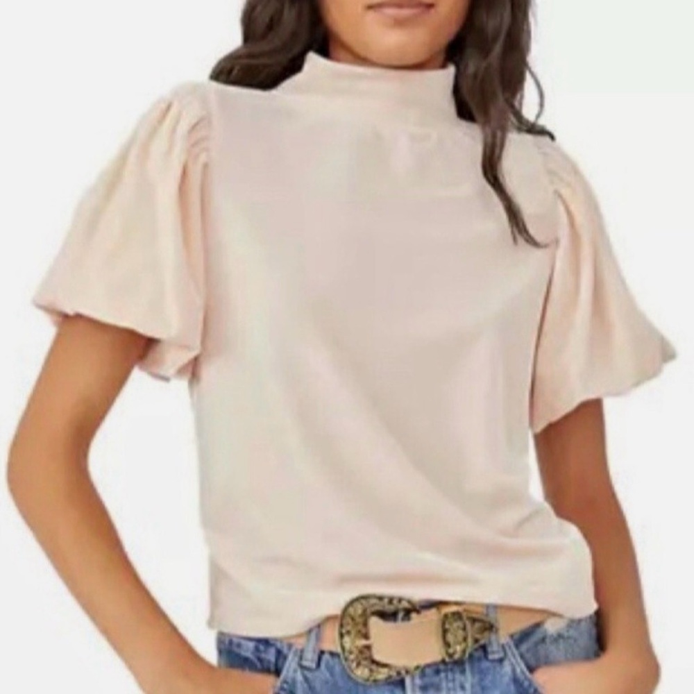 Free People Claudia Velvet Puff Sleeve Top In Pink Blush